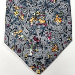 Pineda Covalin Tie Blue 100% Silk Aztec Mayan Preppy Whimsical Stone Age People